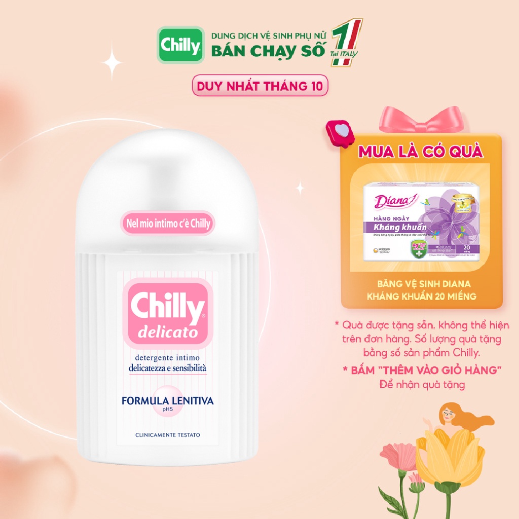 Dung dịch vệ sinh phụ nữ Chilly Delicato chiết xuất lô hội dưỡng mềm mại, sạch dịu êm chai 200ml