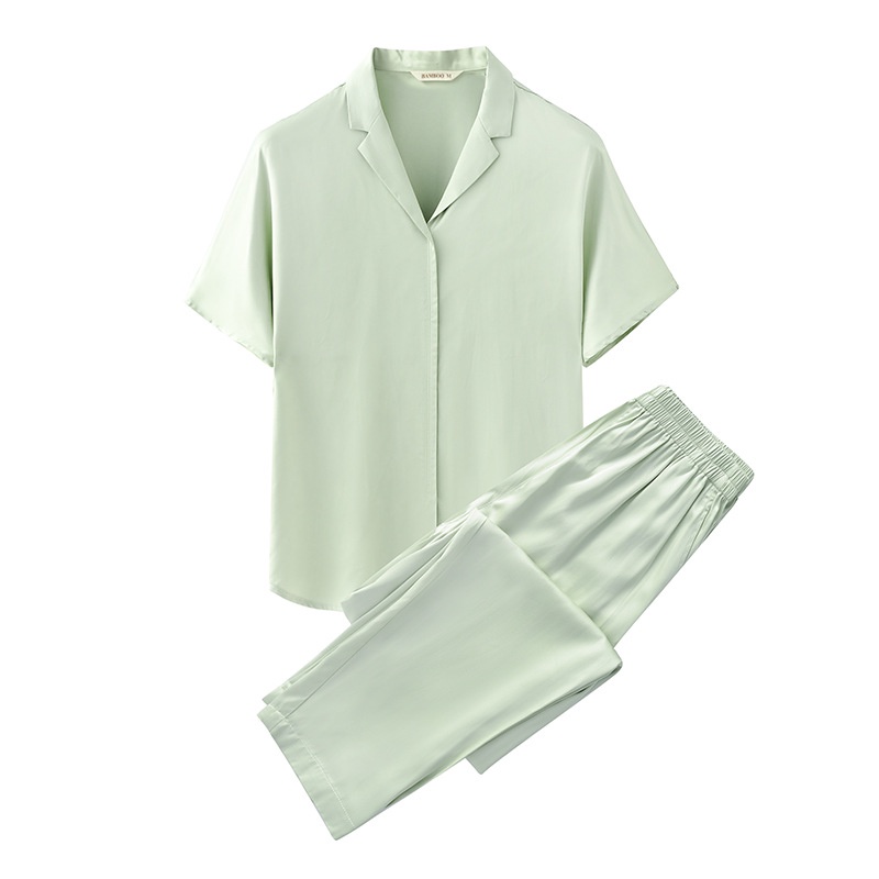 Bộ Đồ Ngủ Bằng Sợi Tre Tay Ngắn Màu Trơn Phong Cách Nhật Bản Thời Trang Mùa Hè Cho Cặp Đôi
