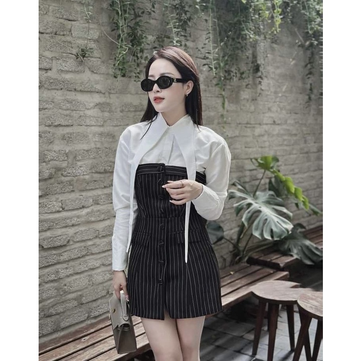 ⚡BÁN SỈ⚡SET049-SET VÁY CÚP MIX ÁO SƠ MI CỔ CÁCH ĐIỆU 💎