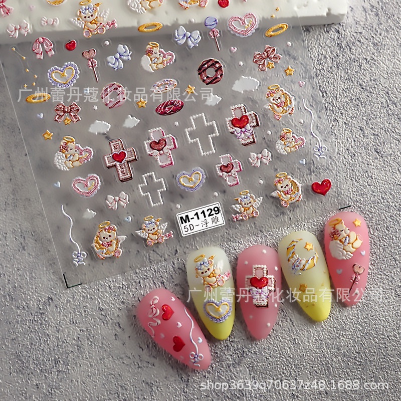 Mới Miếng Dán Trang Trí Móng Tay 5d Dập Nổi Hình Thiên Thần Đám Mây Phong Cách lolita
