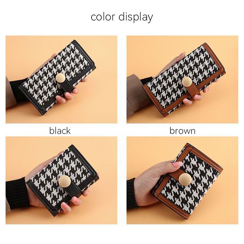 Ví dài CAIYUNYU gập ba đa năng dáng ngắn họa tiết houndstooth thời trang cho nữ