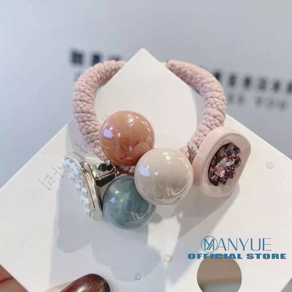Dây buộc tóc MANYUE đính hạt ngọc trai nhân tạo xinh xắn thời trang dành cho nữ