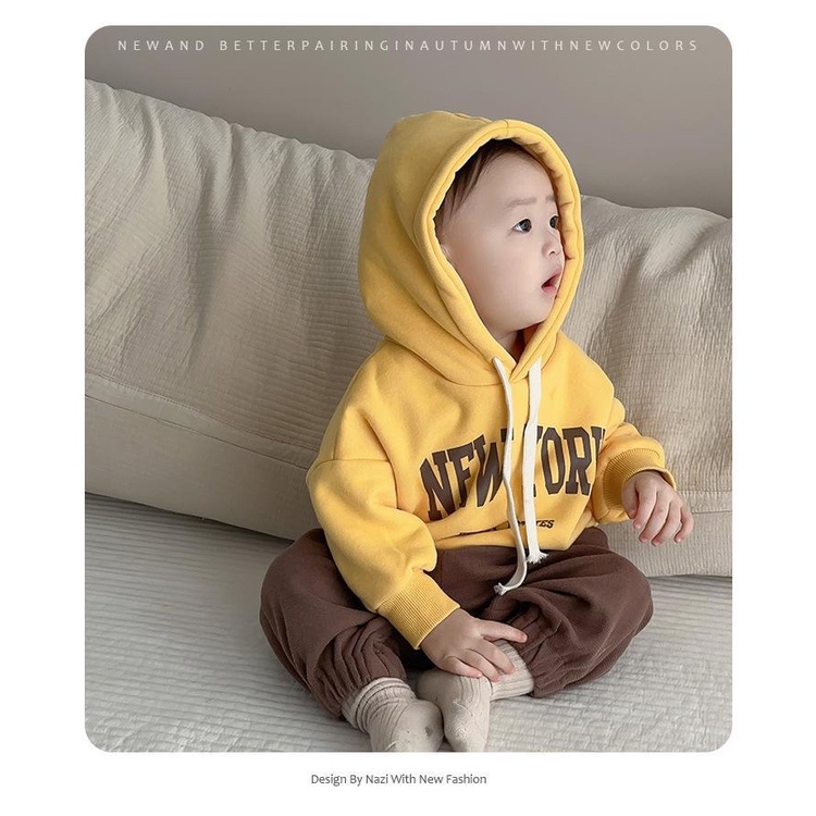 Bộ Áo Hoodie + Quần Dài Bằng Lông Cừu Thời Trang Mùa Đông Hàn Quốc Cho Bé Trai