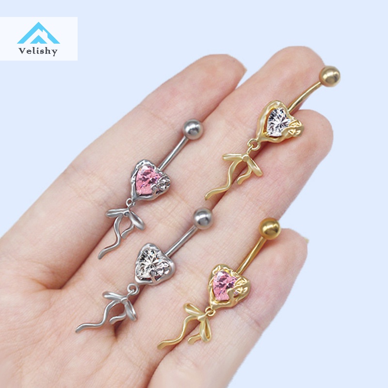 Khuyên Rốn Hình Trái Tim Bằng Thép Không Gỉ Đính Đá zircon Thời Trang Cho Nữ