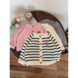 Bé gái áo len cardigan trẻ em hàn quốc quần áo xuân thu gấu dễ thương thêu áo len cardigan trẻ em dài tay k