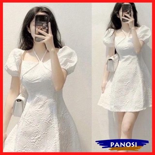 Váy tiểu thư đầm bánh bèo cổ yếm chất xốp hoa trắng xinh xắn nhẹ nhàng PANOSI - V79