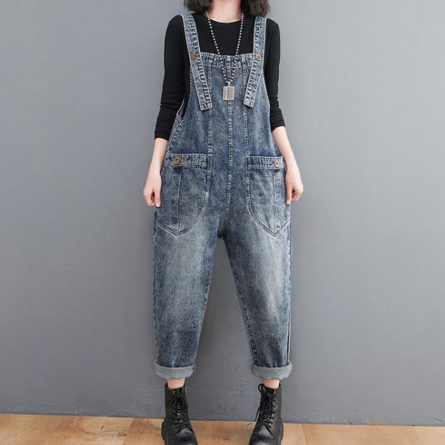 Quần Yếm denim Dáng Rộng Lưng Cao Thời Trang Xuân Thu 2022 Cho Nữ