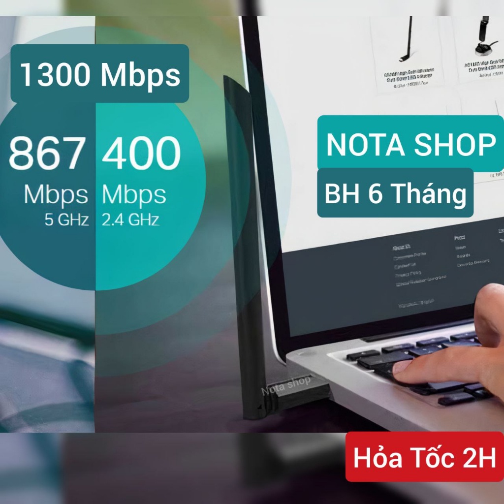 USB WiFi Bluetooth 5.0 - Card WiFi + râu dài giúp hút sóng WiFi cho PC 5Ghz 1300Mbps cho Máy bàn PC Laptop