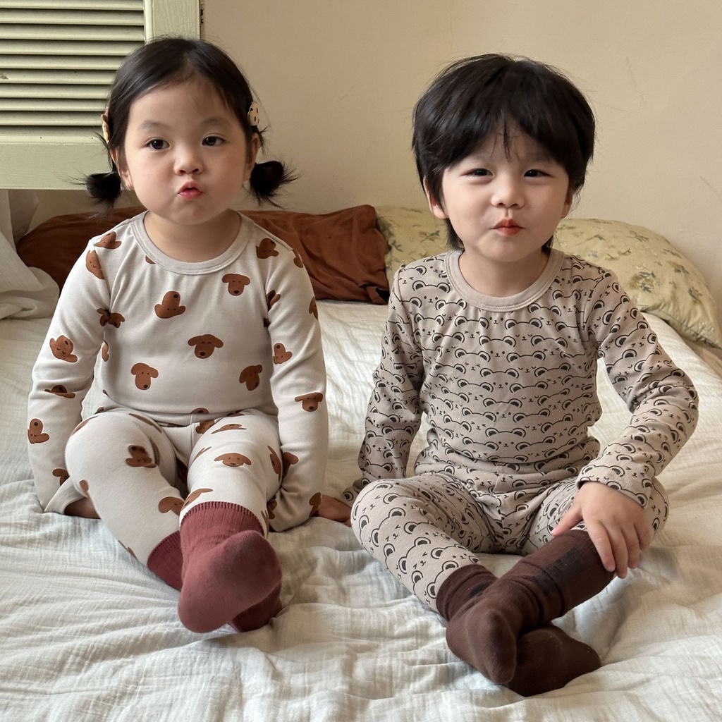 Bộ Quần Áo Dài Tay Thu Đông Hoạ Tiết Đáng Yêu Cho Bé Trai/Gái Chất Liệu Cotton Co Dãn Thoáng Khí