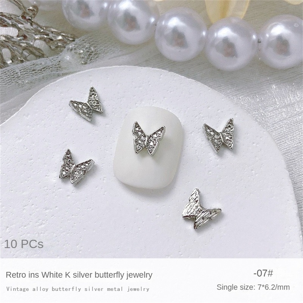 ✧Ready Stcok 10 Cái Trang Sức Hợp Kim Bạc Trang Sức Làm Móng Tay Cánh Bướm Nơ Ánh Sáng Sang Trọng Kim Loại Ba Chiều Trang Trí Móng Tay Dụng Cụ Làm Móng Tay Cho Cửa Hàng Nail CAO HƠ