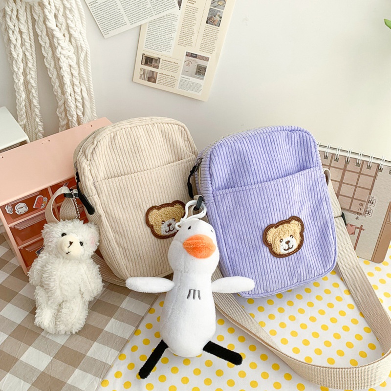Túi Đeo Vai mini Hình Vuông Họa Tiết Kẻ Sọc / Chú Gấu Hoạt Hình Phong Cách Nhật Hàn Thời Trang Cho Nữ - HSU