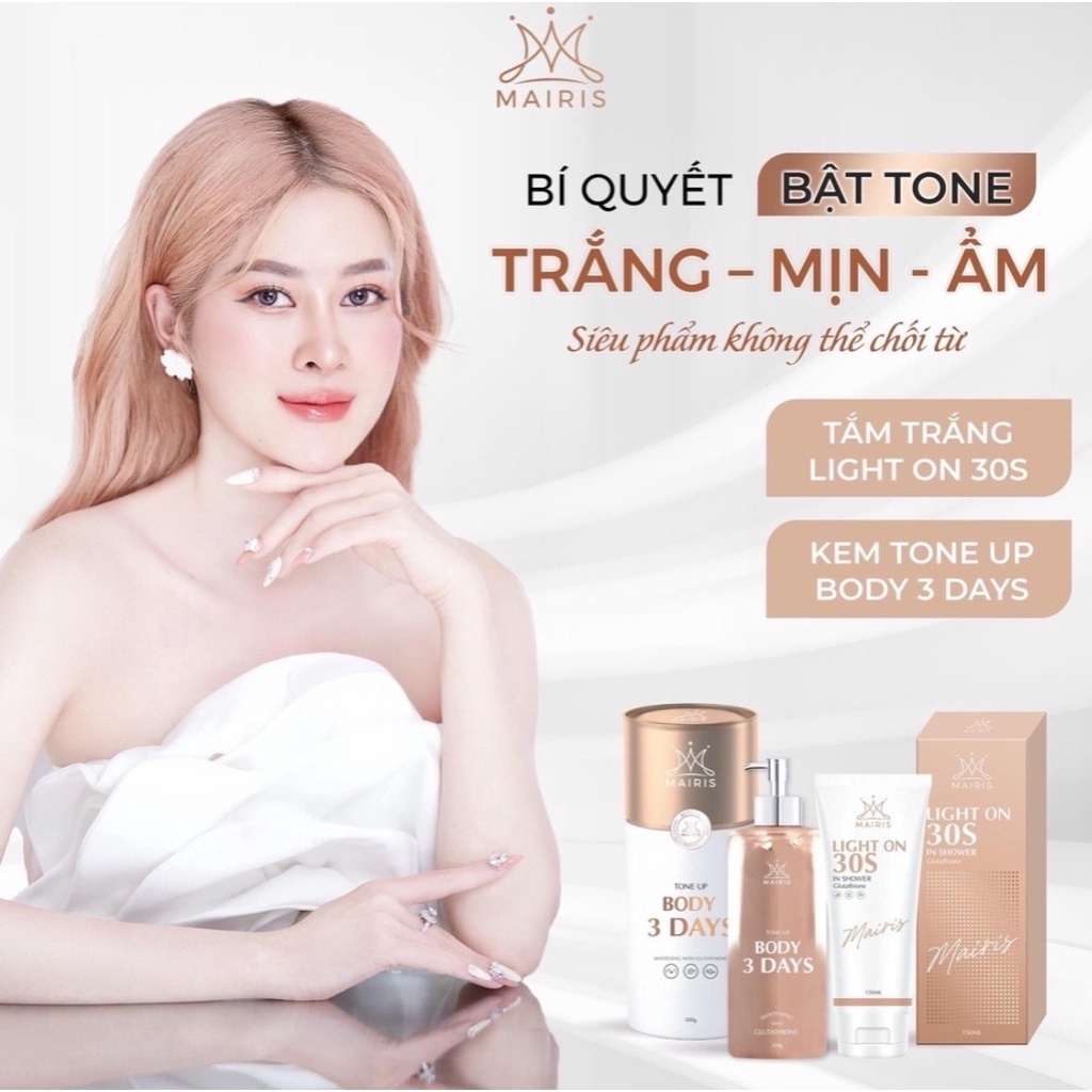 Tặng TBC - Combo Tắm Tắm Trắng 30s Light On Và Body Truyền Trắng 3 Days Mairis