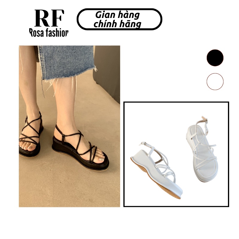 Giày sandal nữ Rosa Fashion đế xuồng phối dây quai mảnh thiết kế basic cao 6cm Mã - RF.0007