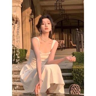 OOP Đầm Maxi Nữ Hai Dây Dáng Dài Thun Tăm Lạnh Cực Tôn Dáng đầm 2 dây dáng dài đầm hai dây đầm dây dáng dài （Có màu trắng và đen)