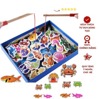 Đồ chơi câu cá, bộ đồ chơi câu cá 3d bằng gỗ loại to 32 con gắn nam châm an toàn cho bé- dc3