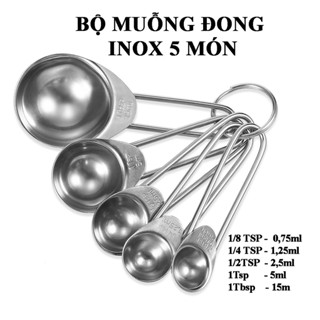 Bộ muỗng đong inox cao cấp, thìa đong nhà bếp 5 món (set 5 cái), thìa đo lường, đũa định lượng bột, sữa, gia vị, cà phê