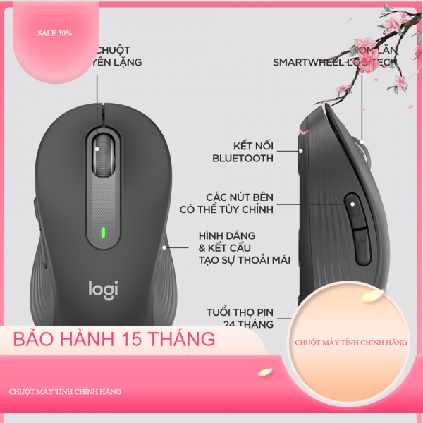 Chuột không dây bluetooth Logitech Signature M650L - SmartWheel, giảm ồn, tùy chỉnh các nút M650L