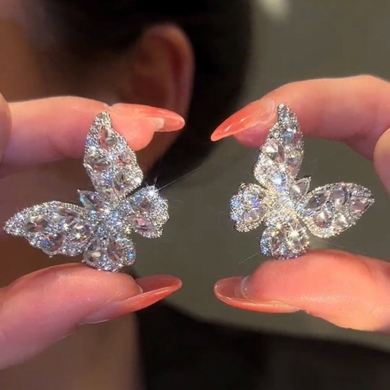 Bông Tai Bạc Hình Bướm Đính Đá zircon Sang Trọng Thời Trang Cao Cấp Dành Cho Nữ