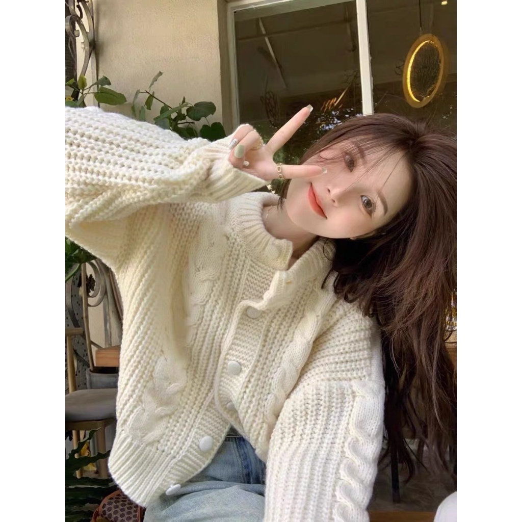 Áo Khoác, Áo Len Cardigan, Áo Choàng Hình Thừng Chất Dày Phong Cách Hàn Quốc Cho Nữ