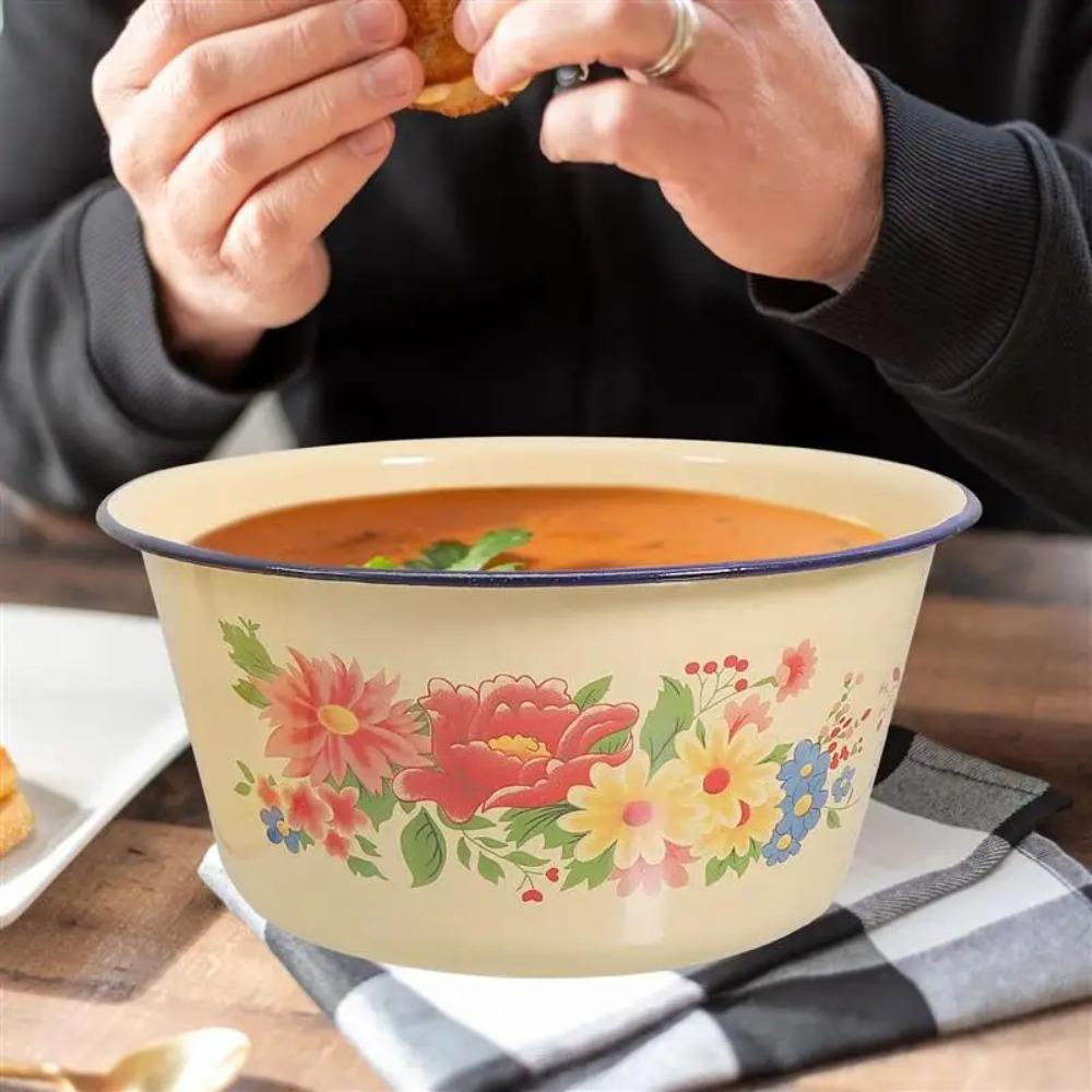 Giovanni Nồi Nấu Ăn salad Tráng Men Hoa Màu Vàng Có Nắp Đậy Chống Rỉ Sét Phong Cách vintage