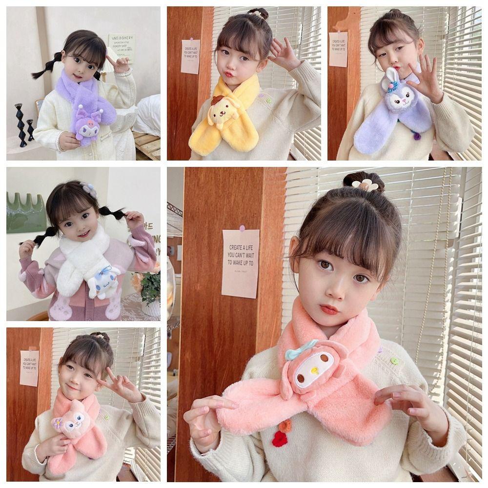 Khăn Choàng Cổ Phủ Lông Dày Dặn Ấm Áp Họa Tiết Hoạt Hình Dễ Thương Cho Bé
