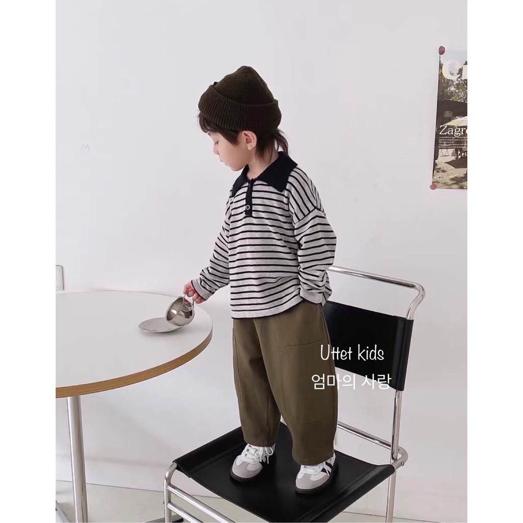 ÁO LEN POLO SỌC PHONG CÁCH HÀN QUỐC CHO BÉ GÁI VÀ BÉ TRAI RẤT ĐẸP T31