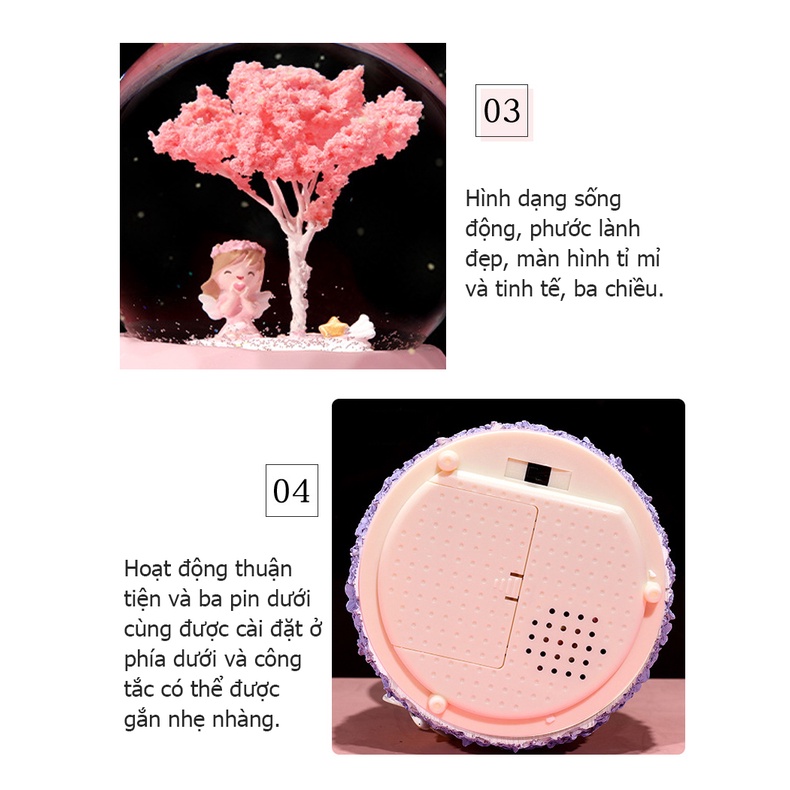 Cô gái hoa anh đào lãng mạn bóng pha lê, hộp tuyết tuyệt vời, gửi quà cho cô gái, đồ trang trí nhựa