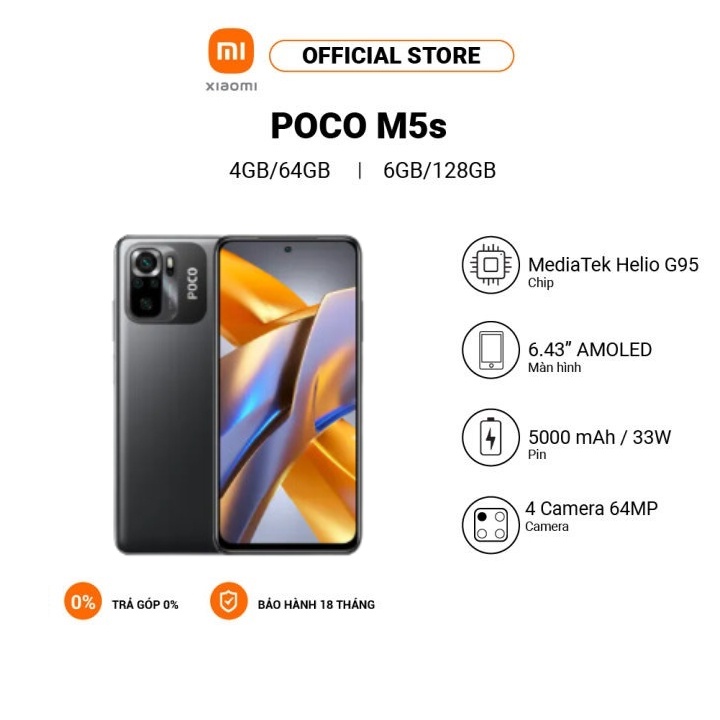 Điện thoại Xiaomi POCO M5s Màn hình AMOLED | MediaTek Helio G95 | Sạc nhanh 33W