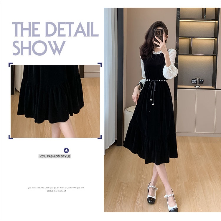 Đầm Nhung Dài Tay Ôm Dáng Thời Trang Thu Đông Dành Cho Nữ