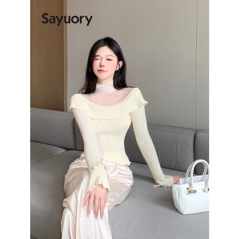 Áo sweater Dệt Kim Phối Lưới Thời Trang Cho Nữ 2023