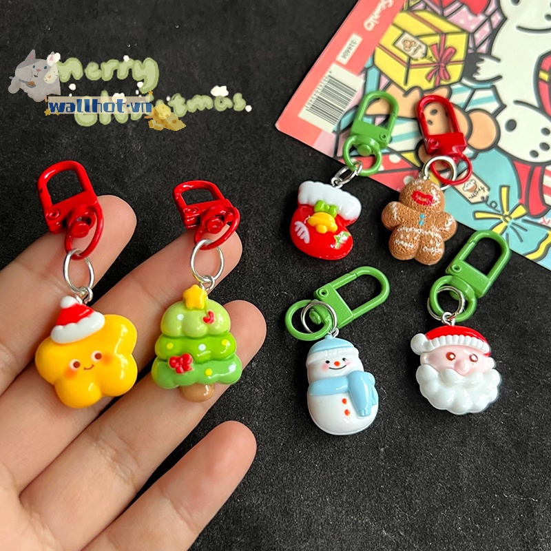 Wallhot > Móc Khóa Hình Búp Bê Gừng / Ông Già Noel / Cây Thông / Vớ Trang Trí Túi Xách
