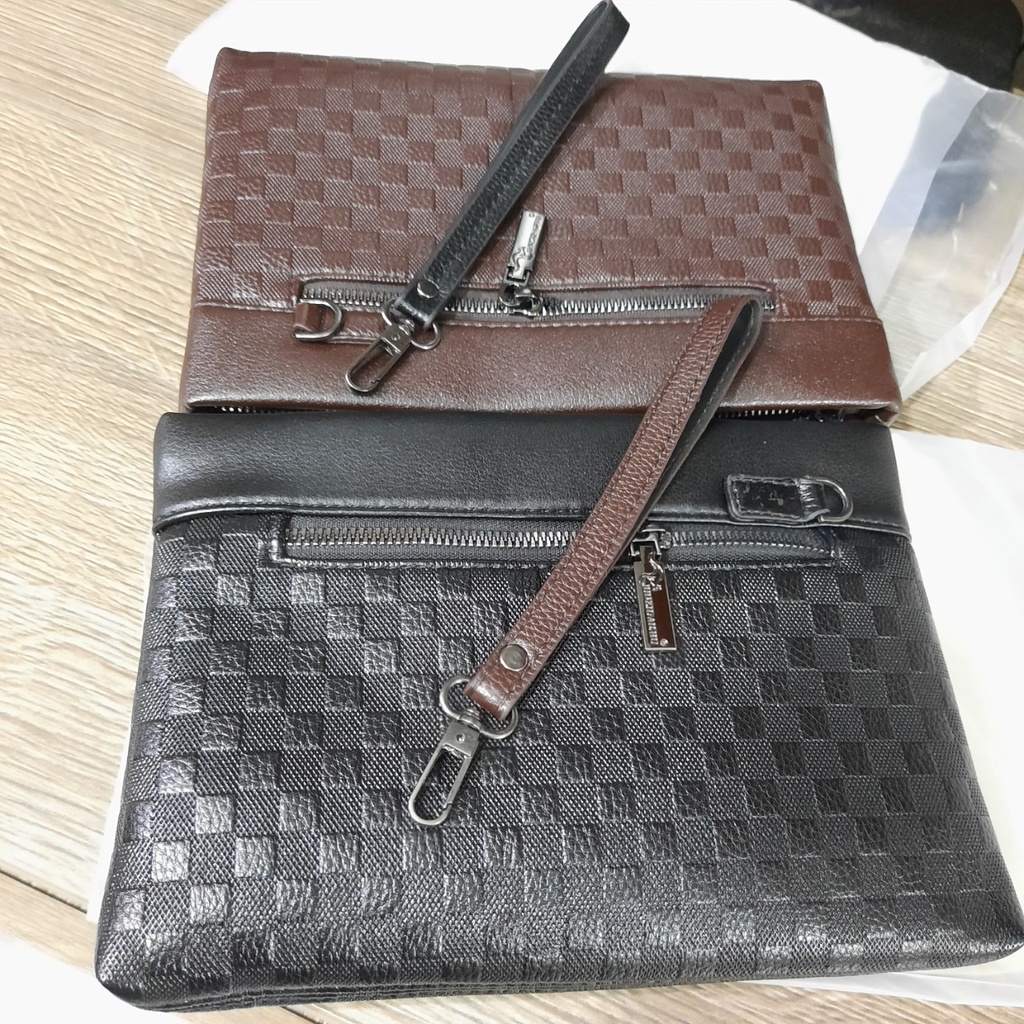 Ví cầm tay nam da cao cấp dạng hộp bảng lớn caro Mờ Màu Trơn KR11