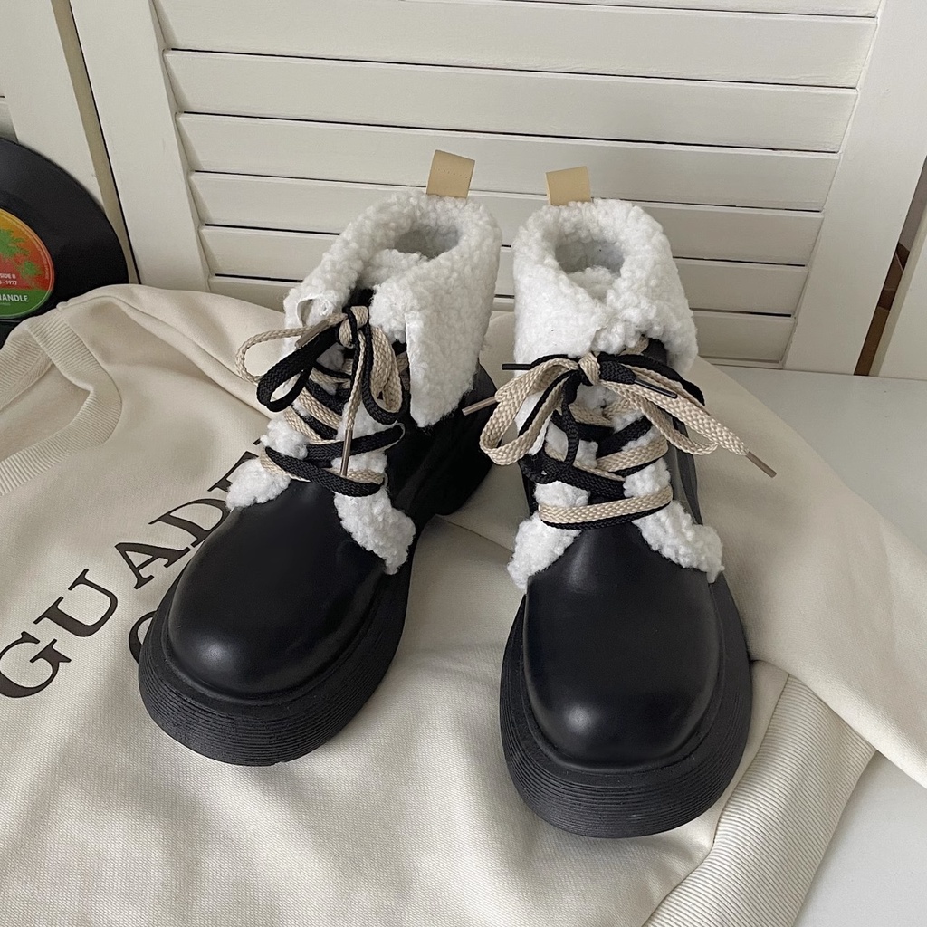 Giày Bốt martin cotton Lót Lông Cừu Dày Dặn Ấm Áp Thời Trang Mùa Đông 2023