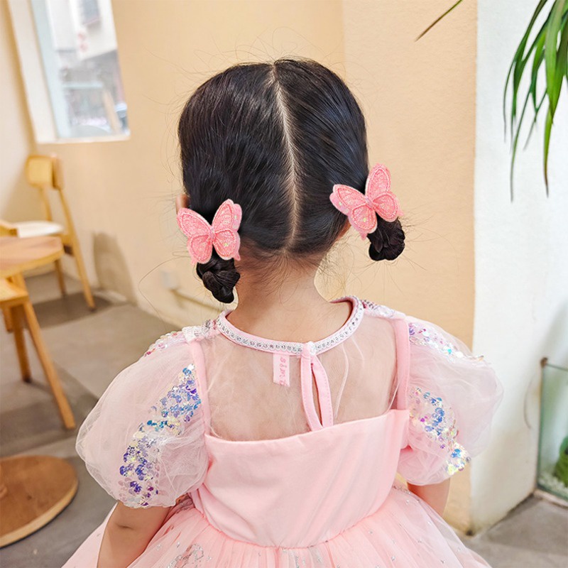 Bộ 4 Dây Buộc Tóc Cao Su Co Giãn Hình Bướm Hoạt Hình Phong Cách Hàn Quốc Cho Bé Gái