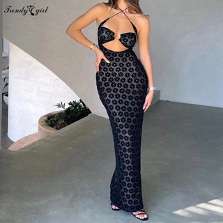 Đầm maxi hai dây hở lưng họa tiết hoa thời trang cho nữ