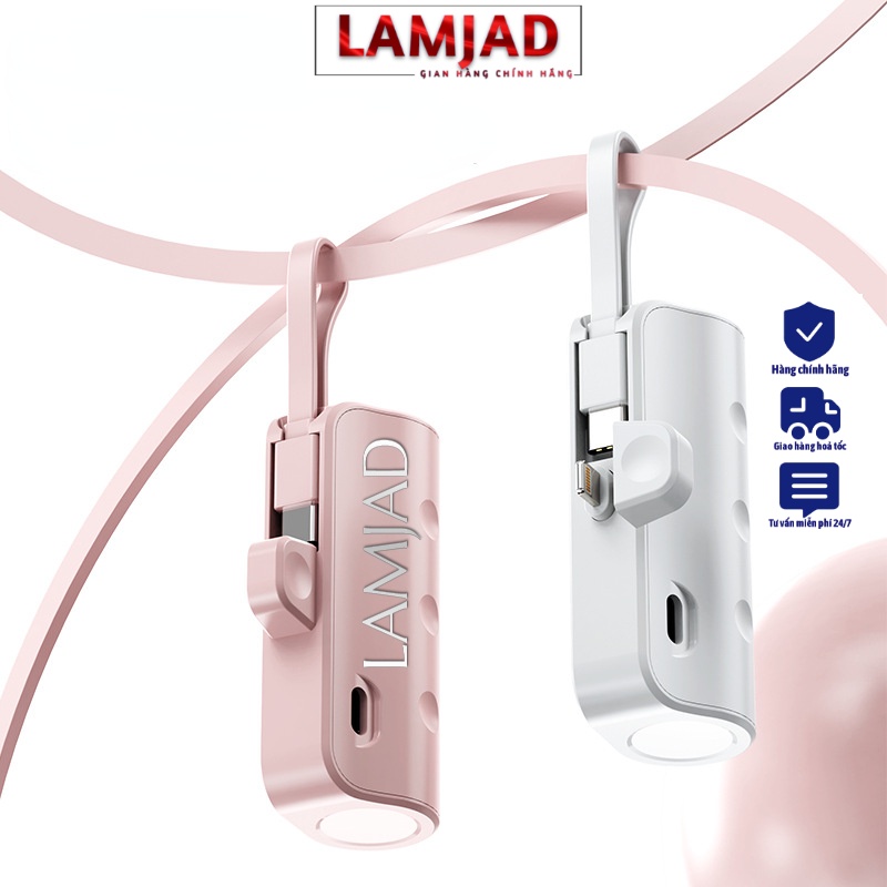 Sạc dự phòng mini LAMJAD 5000mAh cáp sạc 2in1 sạc nhanh dễ dàng mang theo