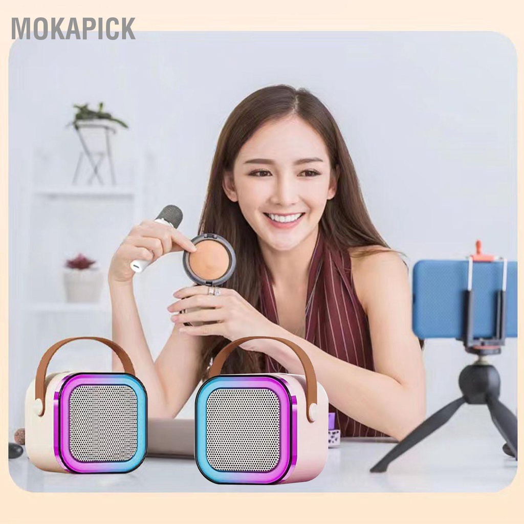 Karaoke Máy karaoke mini Với Hiệu Ứng Ánh Sáng Không Dây Kèm Pin Tiện Dụng