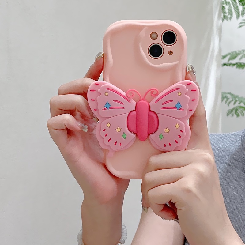 3D Butterfly bracket Case ForSamsung Galaxy S23 S21 S22 Ultra S21 S20 S23 FE j2 j7 prime Cute Cartoon Soft Phone Case SAMSUNG S23+ S22+ S21+ M14 M54 F54 M34 F34 Phone Back Cover