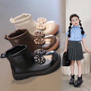  Bốt Bé Gái ,Giày Bốt Cho Bé Da Siêu Mềm Đính Nơ Hoa Vintage Boot Cổ Ngắn Bos Trẻ Em Gái Sz 26-36 
