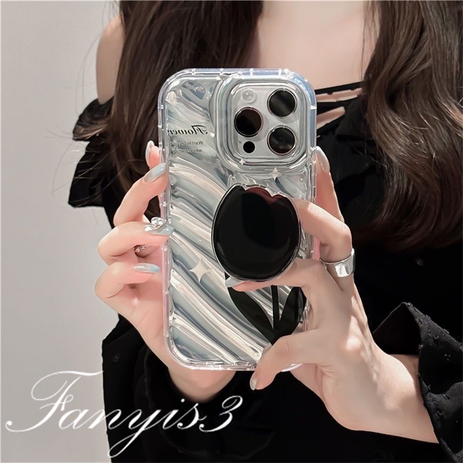 Ốp Điện Thoại Dẻo Màu laser Hình Hoa tulip 3d Kèm Giá Đỡ Cho iphone 15 14 13 12 11 pro max x xr xs max 8 7 6s plus se 2020
