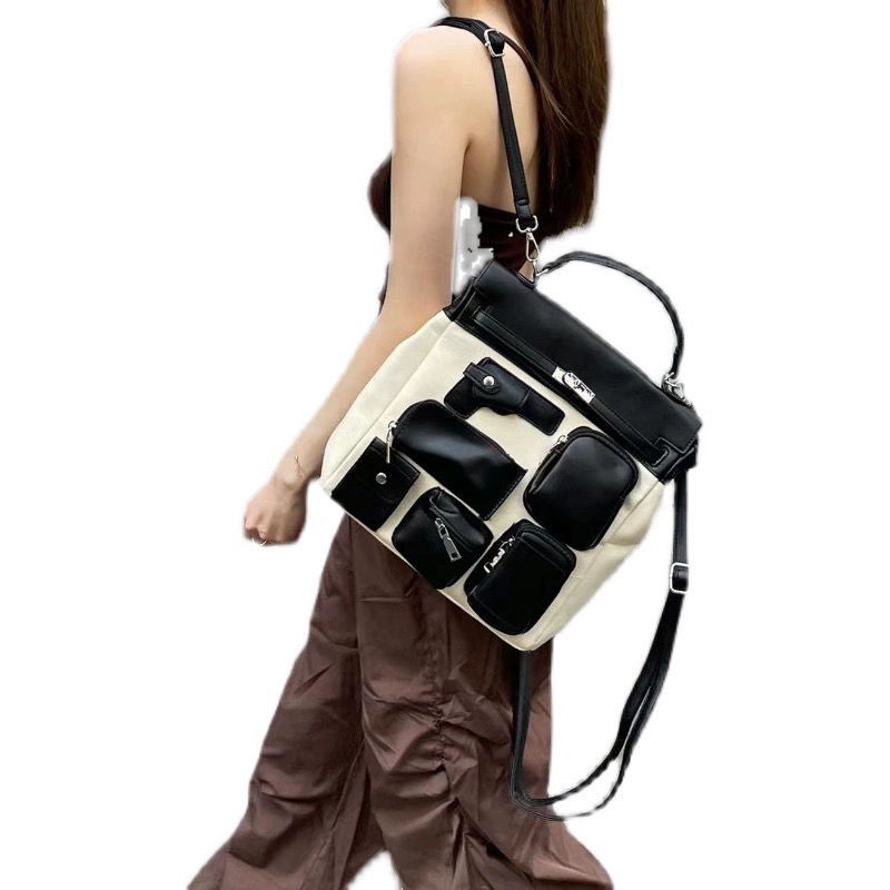 Ba Lô canvas Nhiều Túi Phong Cách punk Cho Học Sinh