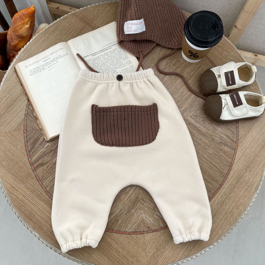 Quần harem Dáng Rộng Bằng Lông Cừu Có Túi Lớn Phong Cách Hàn Quốc Đơn Giản Mùa Thu Đông Dành Cho Trẻ Sơ Sinh Jof77