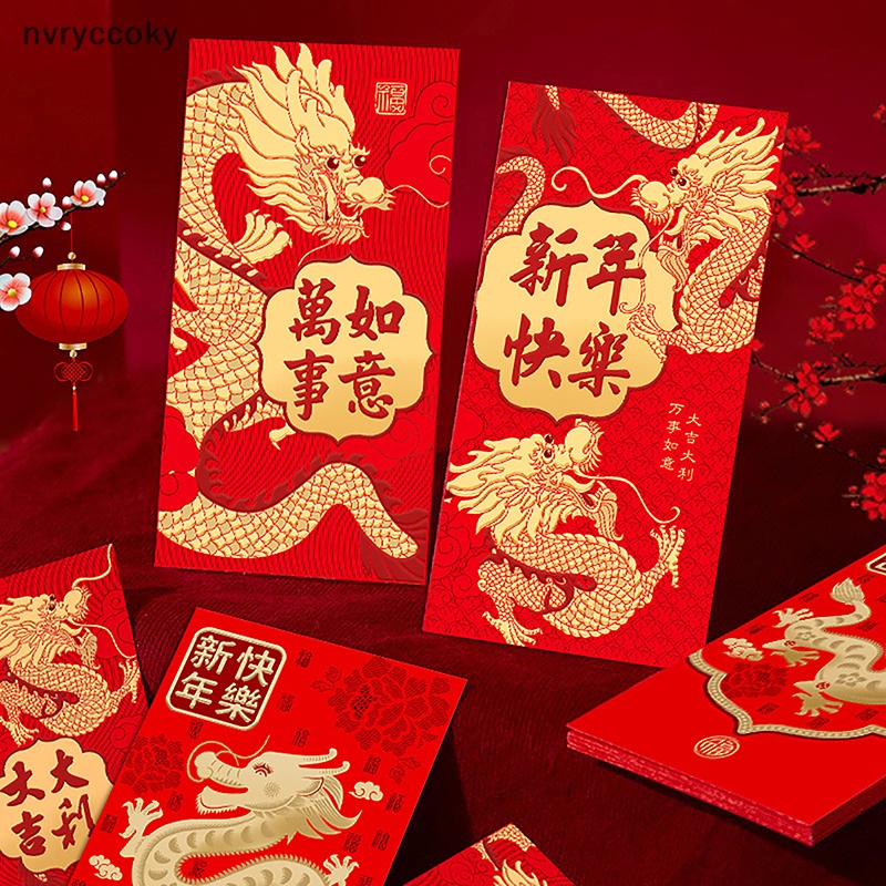 Set 6 Bao Lì Xì Hình Rồng Đỏ Năm Mới 2024 Phong Cách Trung Hoa