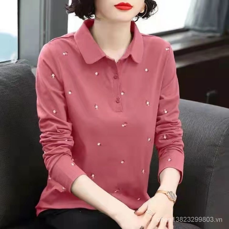 Áo Thun polo Tay Dài Dáng Rộng Thời Trang Mùa Xuân Mới 2023 Có size Lớn Cho Nữ