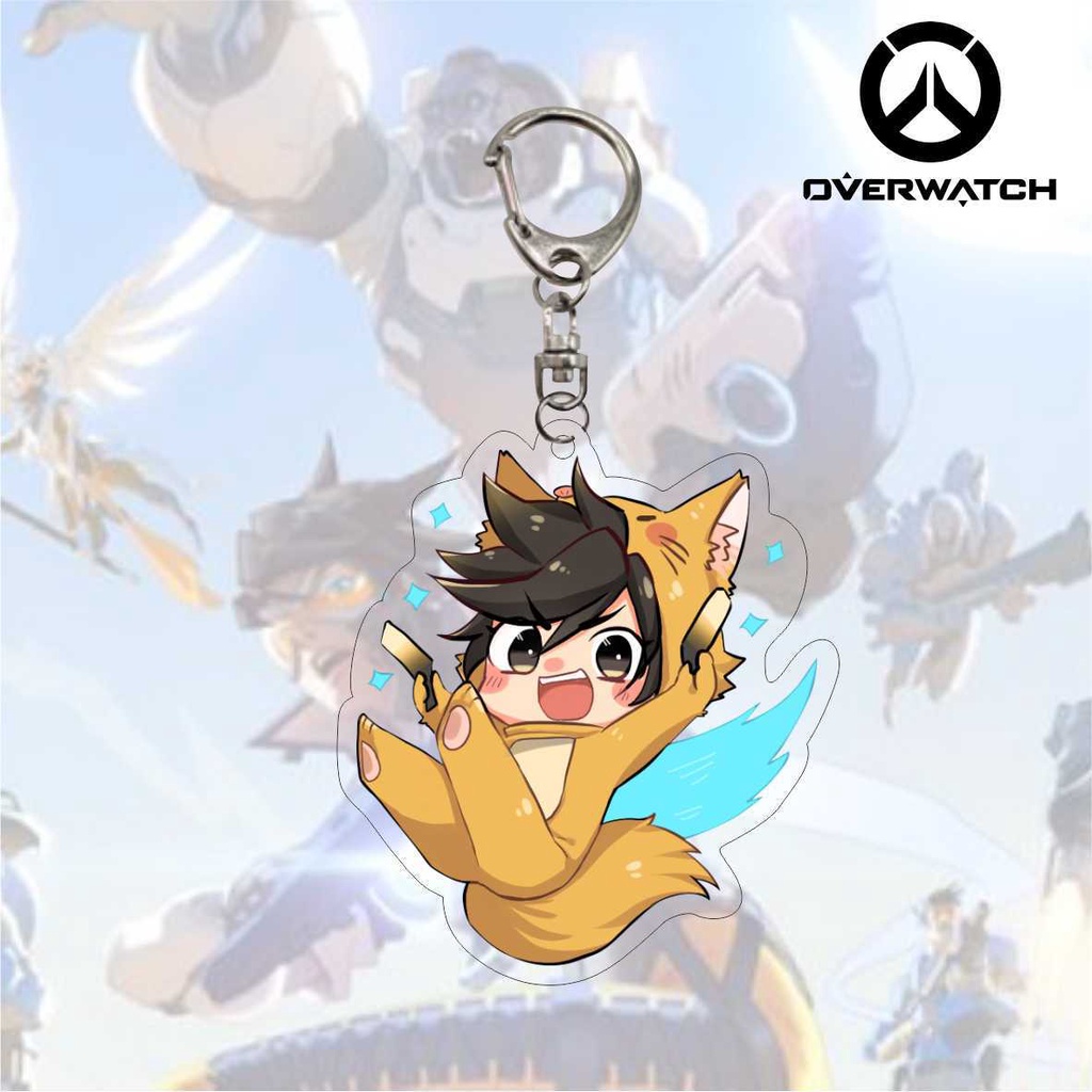 Overwatch acrylic móc khóa hoạt hình hai mặt thiết bị ngoại vi trò chơi túi đi học mặt dây chuyền