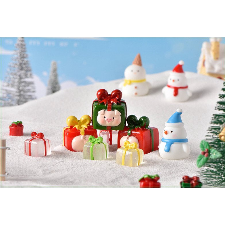 Trang trí giáng sinh, noel, terrarium, sen đá mô hình người tuyết và quà heo siêu dễ thương