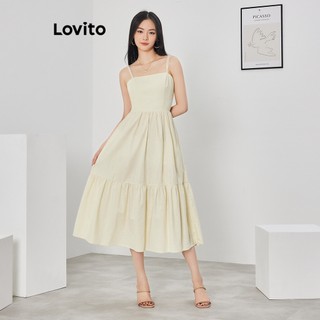Đầm Lovito viền lai bèo màu trơn thường ngày cho nữ L62ED143 (màu trắng ngà)