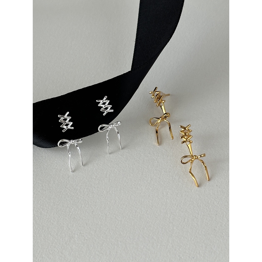 Bông Tai Đôi Bằng Bạc 925 Đính Nơ Có Thể Điều Chỉnh Kích Thước Dành Cho Nữ e451