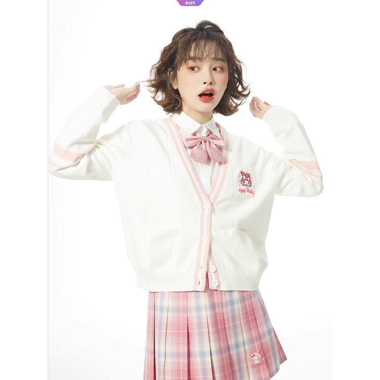 Áo Khoác cardigan Dệt Kim Dáng Rộng Cổ Chữ v Thêu Hoạt Hình my melody hello kitty cinnamoroll kuromi purin purin Dễ Phối Đồ Xuân Thu Cho Nữ