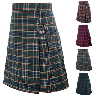 Casual Scottish Kilt for Men 5 Yard Skirt with Pleats and Check Contrast